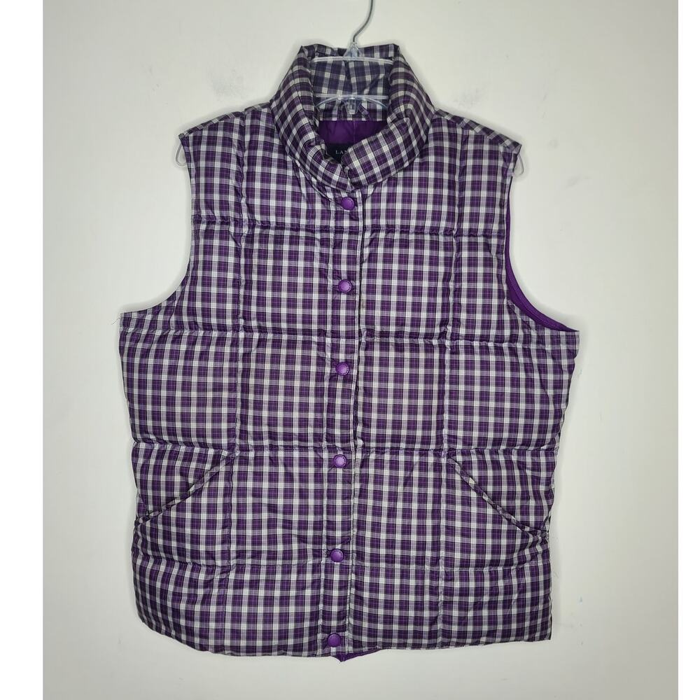 Lands End purple plaid down filled puffer vest with pockets - small
